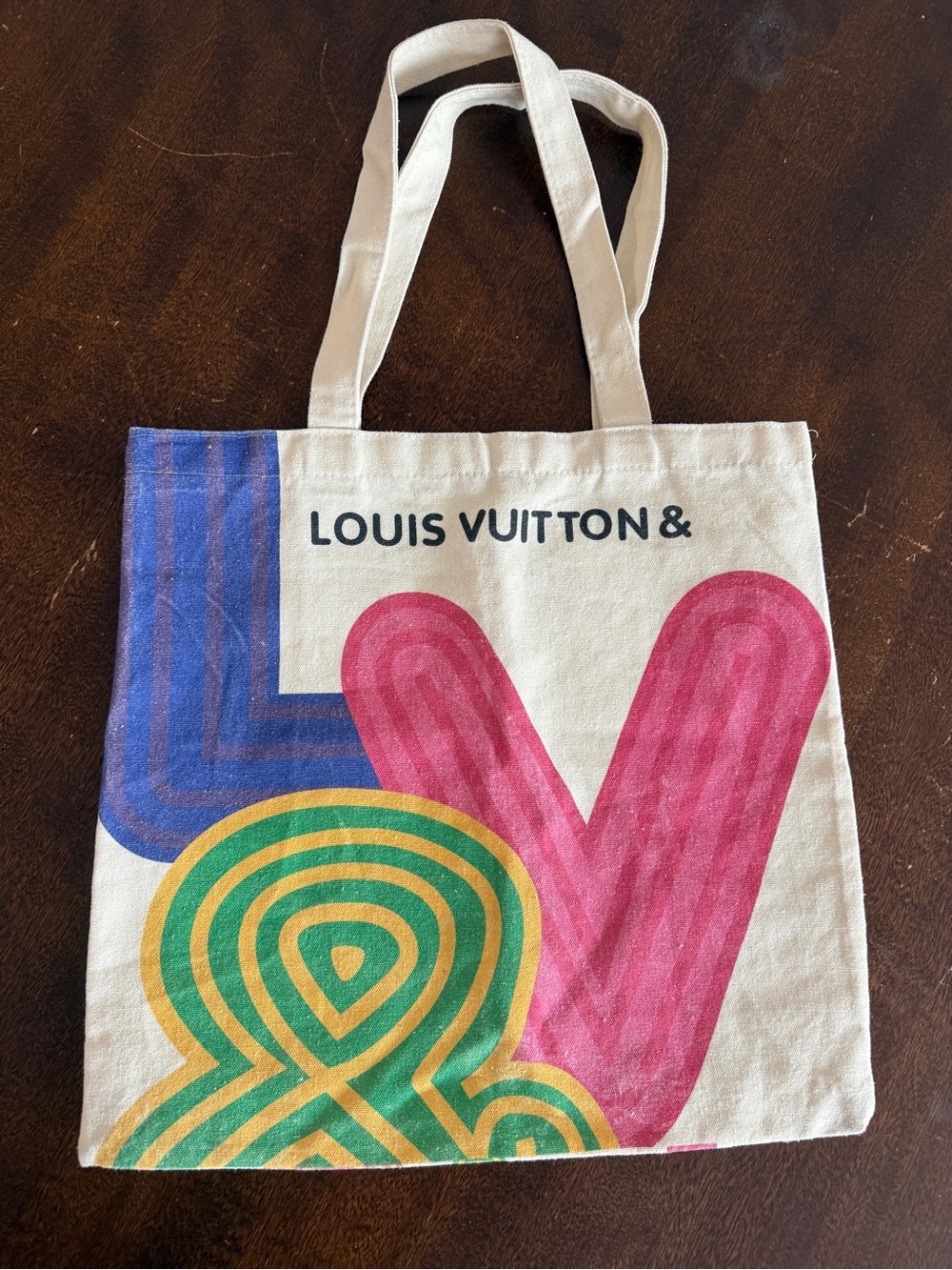 Louis Vuitton Cream Canvas Tote with Pink, Blue, Green & Yellow Graphic